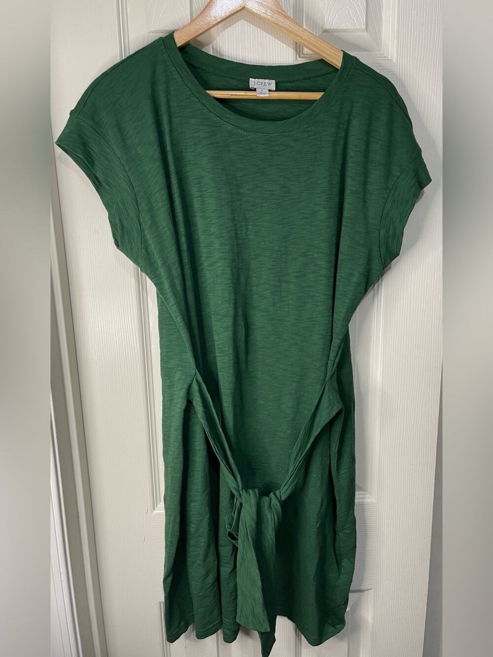 J Crew Factory Green Cotton Lightweight Preppy  tie-waist T-shirt Mini dress L